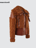 Ouzey Spring Winter Cool Thick Warm Fuzzy Fluffy Brown Faux Fur Coat Women Zip Up Luxury Designer European Clothes 2025