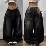 Ouzey 2024 The New American Retro Washed Wide-leg Jeans Female Y2K Hip-hop Street Jeans with A Drooping Waist in The Spring and Autumn