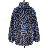 Ouzey Spring Winter Oversized Thick Warm Soft Colorful Leopard Print Faux Fur Coat Women Stand Collar Zip Up Fluffy Jacket