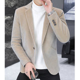 Ouzey Autumn and Winter Men's Nizi Plush Thickened Warm Small Suit Solid Color Casual Business Suit Men's Slim Fit Social Dress Coat