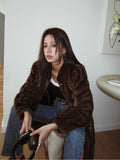 Ouzey Spring Winter Brown Thick Warm Soft Faux Mink Fur Coat Women Puff Sleeve Stand Collar Elegant Luxury Fluffy Jacket