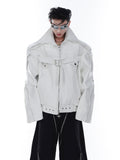 Ouzey Spring Autumn Cool Stylish Oversized White Black Faux Leather Jacket Men Zip Up Luxury Designer Emo Clothes 2025