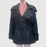 Ouzey Spring Autumn Black Oversized Soft Pu Leather Trench Coat for Women Belt Double Breasted Loose Casual Korean Fashion