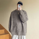 Ouzey American retro mohair sweater men's autumn and winter high-end coat sweater loose lazy style women clothing y2k tops emo