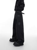 Ouzey Spring Autumn Long Black Loose Casual Pu Leather Patchwork Wide Leg Pants Men High Waist Luxury Designer Clothes