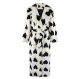 Ouzey Autumn Winter Thick Warm Colorful Fluffy Heart Printed Maxi Faux Fur Coat Women Sashes Luxury Designer Clothes 2025