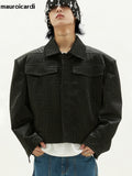 Ouzey Spring Autumn Cool Short Oversized Black Crocodile Print Pu Leather Jacket Men Long Sleeve Luxury Designer Clothes