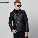 Ouzey Spring Cool Handsome Black Leather Moto Biker Jacket Mens Zipper Belt Autumn Soft Faux Leather Jackets for Men Brand