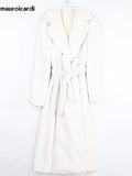 Ouzey Winter Long White Black Warm Thick Soft Flowy Fluffy Faux Fur Coat Women Sashes Loose Casual Furry Overcoat 2025