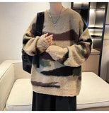 Ouzey 2024 New Vintage Winter Angora Sweater For Men Trendy Niche Knit Jacket Crew Neck Style American Feel Free Time Fashion