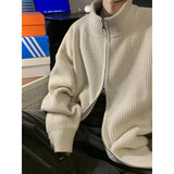 Ouzey American Style Men's Stand Collar Sweater Cardigan Autumn Trendy Plus Size Loose Fit Casual Knitted Top Jacket For Men