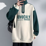 Ouzey Half-zip sweatshirt for men 2025 new autumn spring and autumn color-blocked stand-up collar top American youth sports coat tops