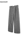 Ouzey Spring Long Grey Flowy Baggy Wide Leg Pants for Mens Sashes Clothing Loose Casual Soft Korean Fashion Trousers 2025