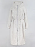 Ouzey Winter Long Oversized Windproof Thick Warm White Faux Fur Coat Women with Hood Zip Up Loose Casual Korean Fashion