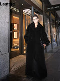 Ouzey Winter Extra Long Oversized Warm Thick Black Soft Fluffy Hairy Faux Fur Coat Women Loose Casual Furry Overcoat 2025