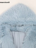 Ouzey Winter Oversized White Thick Warm Shaggy Hairy Faux Fur Coat Women with Hood Loose Fluffy Jacket Furr Cardigan 2025