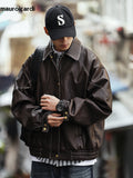 Ouzey Spring Autumn Cool Handsome Oversized Black Pu Leather Jacket Men Zipper Long Sleeve Luxury Designer Clothes 2025