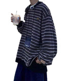 Ouzey Striped round neck sweatshirt men's spring and autumn heavyweight American high street retro oversize loose long-sleeved jacket