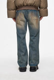 Ouzey Retro Washed Mud Dyed Wasteland Style Jeans for Men Y2k Hombre Distressed Dirty Jeans Unisex