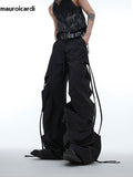 Ouzey Autumn Hollow Out Black Flowy Baggy Wide Leg Pants for Mens Streetwear Men Luxury Designer Clothing Fashion Trousers