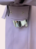 Ouzey Spring Long Soft Purple Faux Leather Trench Coat for Women with Ruffled Lantern Sleeve Elegant Luxury Chic Overcoat