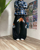 Ouzey Hip-hop Harajuku Retro Trendy Oversized Striped Sweatpants Men Punk Style Letter Baggy Straight Casual Pants Y2K Streetwear