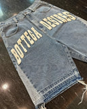 Ouzey dandys world American Street Embroidery High Waist Washed Denim Shorts Harajuku Retro Trendy Brand Oversized Jeans Men Y2k Goth Punk Shorts