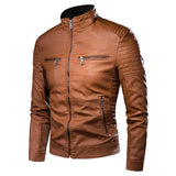 Ouzey 2024 Spring Men's Leather Jacket Stand Collar Slim Fit Korean Style Motorcycle Jacket Youthful Faux Leather Coat