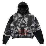 Ouzey Skull American style outer sweatshirt autumn and winter men and women printed loose casual new long-sleeved hooded sweatshirt