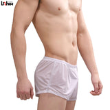 Ouzey Men Underwear Ice Silk Boxer Shorts Cueca Solid Transparent Arrow Pants Breathable Mid-Rise U Convex Pouch Underpants M-XXL