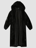 Ouzey Spring Black Long Waterproof Shiny Reflective PVC Faux Leather Coat for Women with Detachable Hood Y2K Streetwear