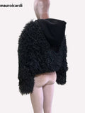 Ouzey Spring Winter Short Oversized Black Fuzzy Thick Warm Faux Fur Coat Women Fluffy Jacket Furry Hoodie Streetwear 2025