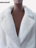 Ouzey Autumn Winter Long Fluffy White Thick Warm Faux Mink Fur Coat Women Single Button Loose Casual Furry Overcoat 2025