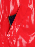 Ouzey Spring Autumn Extra Long Soft Red Reflective Shiny Patent Leather Coat Women Double Breasted Maxi European Fashion