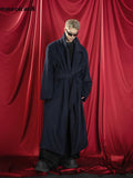 Ouzey Autumn Winter Oversized Extra Long Warm Navy Blue Wool Blends Coat Men Loose Luxury Designer Woolen Overcoat 2025