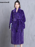 Ouzey Winter Long Oversized Purple Warm Thick Fluffy  Faux Fur Coat Women Sashes Bat Sleeved Loose Casual Furry Overcoat