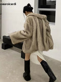 Ouzey Spring Winter Loose Casual Thick Warm Soft Hairy Shaggy Faux Fur Coat Women Luxury Fluffy Jacket Furry Cardigan 2025