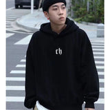 Ouzey American high street CH letter hooded sweatshirt men's hip-hop fashion brand autumn and winter plus velvet loose couple's jacket