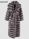 Ouzey Winter Maxi Colorful Thick Warm Striped Soft Faux Chinchilla Fur Coat Women Elegant Luxury Chic Furry Overcoat 2025