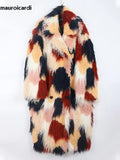 Ouzey Winter Long Colorful Multicolored Oversized Hairy Shaggy Thick Warm Faux Fur Coat Women Bat Sleeved Fur Overcoat