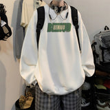 Ouzey Milk green letter print Hong Kong style sweatshirt men's trendy hoodless autumn and winter American retro jacket large size tops