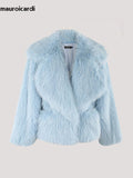 Ouzey Winter Short Oversized Hairy Soft Thick Warm Black Faux Fur Coat Women Loose Luxury Blue White Pink Fluffy Jacket