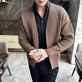 Ouzey 2024 Autumn/Winter New Men's Solid Color Cardigan Sweater V-Neck Slimming Smooth Sweater Knitted Top For Men Versatile Style