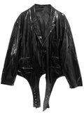 Ouzey High Quality Cool Handsome Runway European Fashion Black Reflective Shiny Patent Faux Leather Jacket Men Clothes