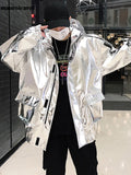 Ouzey Spring Autumn Shiny Reflective Faux Leather Jacket Zipper Cool Luxury Designer Windbreaker Hip Hop Clothes Men 2025