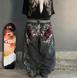 Ouzey 2024 New American Retro Washed Embroidered Jeans Male Y2K Summer Hip-hop High Street Loose Straight Wide-leg Pants Trousers