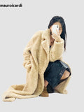 Ouzey Winter Long Soft Oversized Khaki Thick Warm Fluffy Fuzzy Faux Fur Coat Women Sashes Loose Casual Korean Fashion 2025