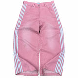 Ouzey Streetwear HCW Jeans Y2K Womens Pants Harajuku Hip Hop Striped Embroidered Pink Baggy Jeans High Waisted Wide Leg Trousers