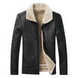 Ouzey Men's Casual Fleece-lined Slim Fit Leather Jacket Trendy Korean Style Warm Winter Lapel For Youths Stylish Coat