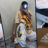 Ouzey Letter printed basketball shorts women's 2025 summer ins loose casual all-match five-point high waisted shorts women's